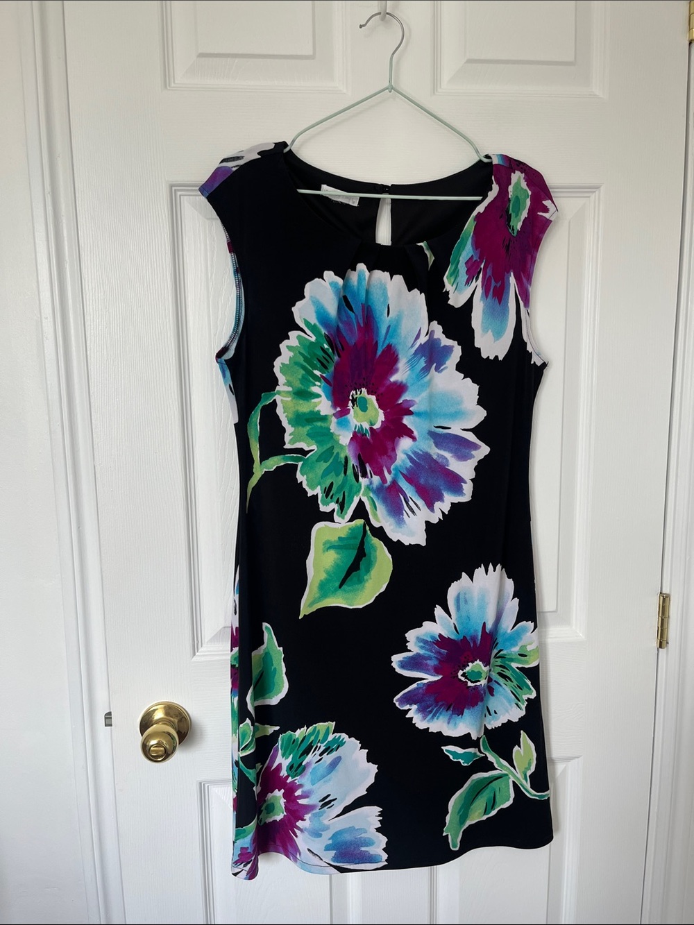 London Times Black Floral Sheath Dress with Multi-Color Blooms